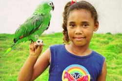girl holding a parrot